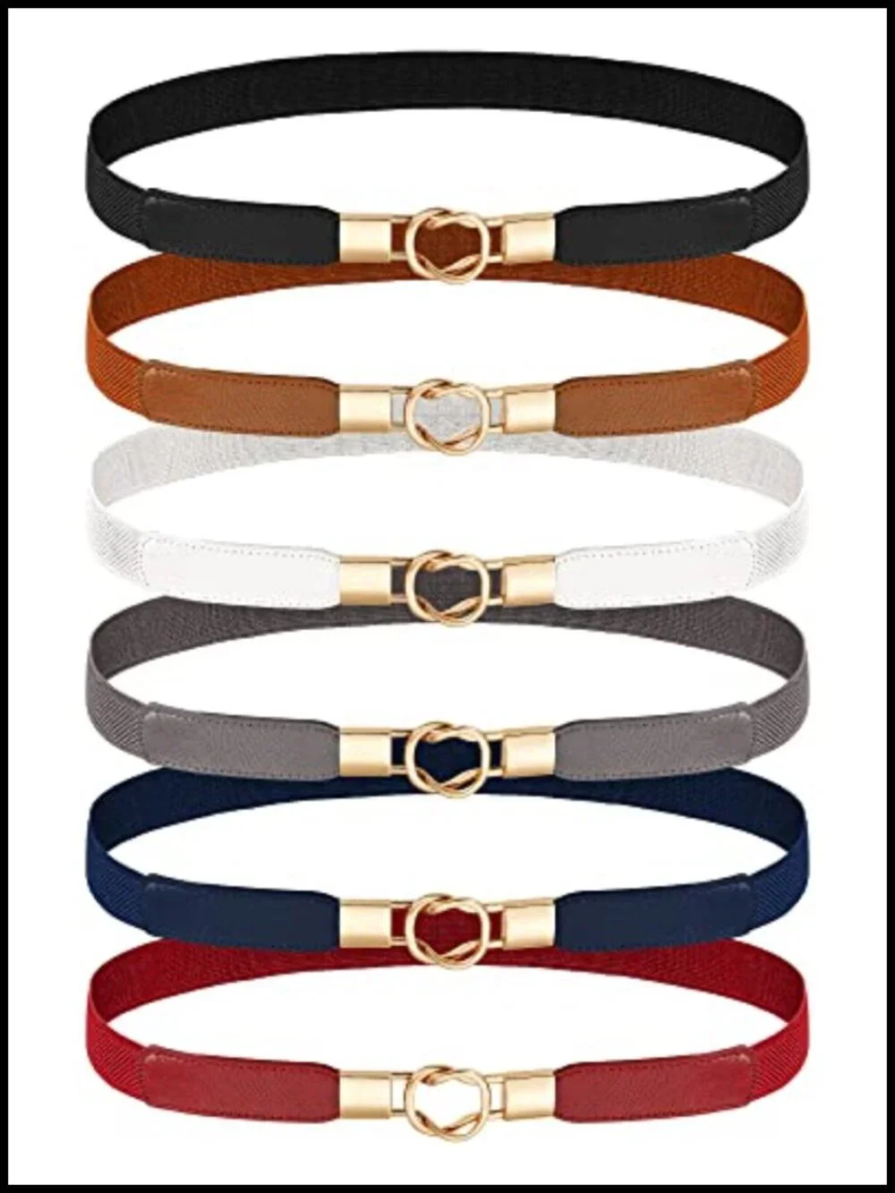 6 Pack Skinny Elastic Waist Belts for Dresses Retro Stretch Ladies Vintage Thin